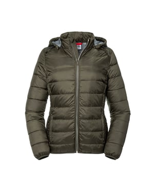 Russell Dames/dames Hooded Nano Jacket (Donkere Olijf)