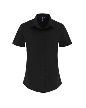 Premier Dames/dames Stretch Fit Poplin Korte Mouw Blouse (Zwart)