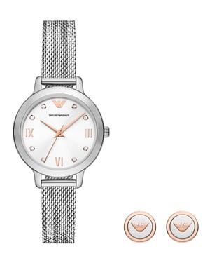 Emporio Armani Cleo Dames Horloge Zilverkleurig AR80065SET