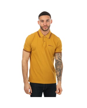 Ben Sherman poloshirt met dubbele contrasterende streep voor heren, mosterdbruin