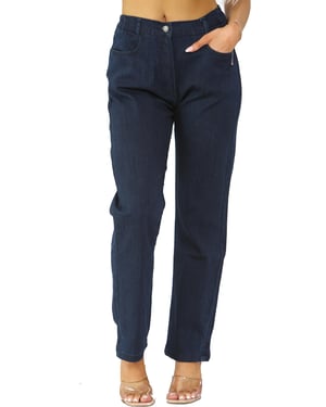MYT Damesjeans met elastische taille aan de zijkant in donkerblauw