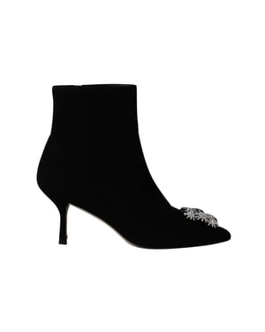 Stuart Weitzman Crystal Buckle Kera Enkellaarsjes in Zwart Suède