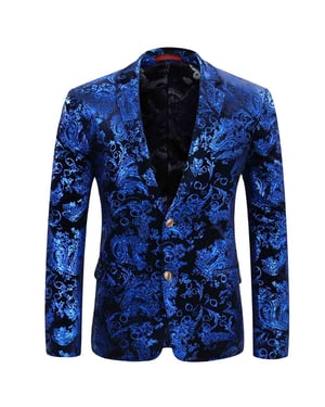 Stijlvolle blauwe blazerjurk met bloemenblazer
