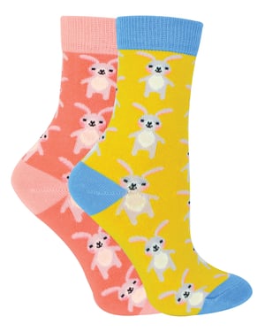 Set van 2 sokken met dierenprint voor meisjes | Miss Sparrow | Casual grappig patroon crew bamboe sokken | Grappige nieuwe sokken voor kinderen - Konijnen
