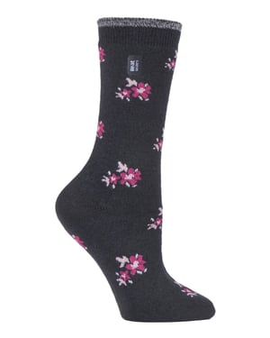 Heat Holders Dames Ultra Lite thermo geklede sokken - Houtskool Bloemen (Bellis)