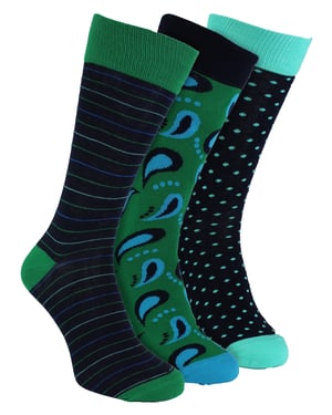 HS by Happy Socks - Heren 3-Pack Leuke Fop Kousen - Streep (Groen)