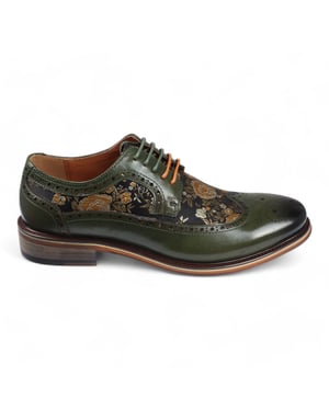Justin Reess Heren Groene Leren Bloemenprint Brogue Dress Schoenen - Ross