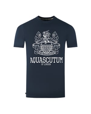 Aquascutum Large Bold London Aldis Brand Logo Navy Blue T-Shirt