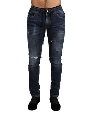 Dolce & Gabbana Heren Blauw Katoen Stretch Tattered Denim Jeans