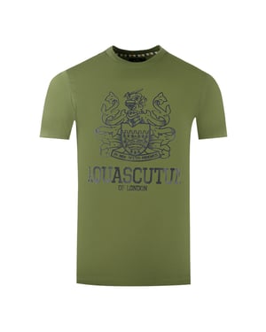 Aquascutum Large Bold London Aldis Brand Logo Army Green T-Shirt
