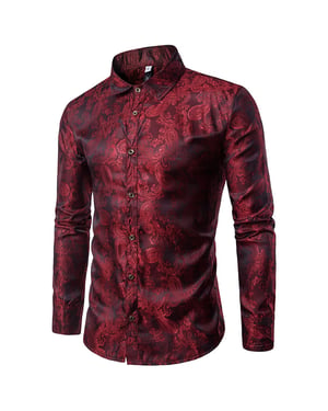 Slim-fit geborduurd kastanjebruin Paisley-overhemd