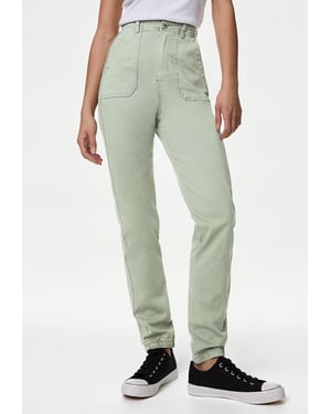 M&S Collection Dames Katoenmix Slim Fit Enkel Grazer Joggers Olijf