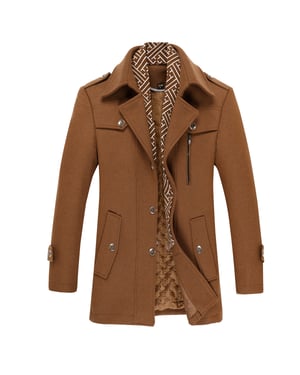 Heren winter verdikte effen kleur revers casual wollen jas met gestreepte kraag Camel