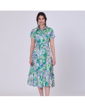 Tropische print MIDI -shirtjurk