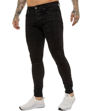 Enzo | Heren Skinny Stretch Biker Denim Jeans - Zwart