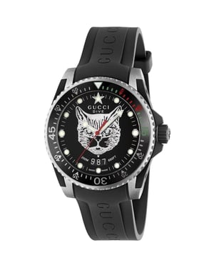 Gucci YA136320 Feline Motief Zwarte Wijzerplaat Unisex horloge