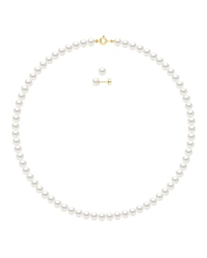 Set bestaande uit: Ketting van echte gekweekte zoetwaterparels semi rond 6-7 mm