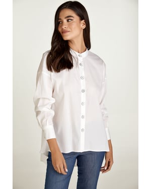 Witte blouse met mandarijnkraag