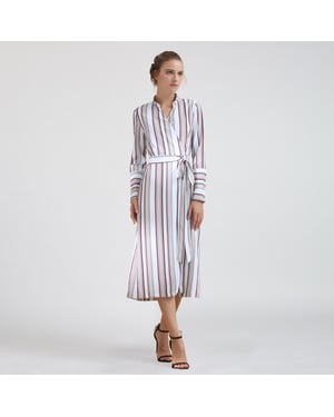 Gestreepte Midi Wrap -jurk