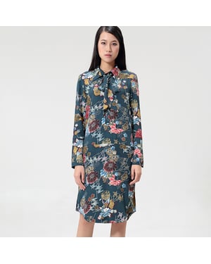 Flower-print ascot-tie shirt-jurk