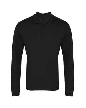 Premier Heren Lange Mouw Coolchecker Pique Polo Shirt (Zwart)