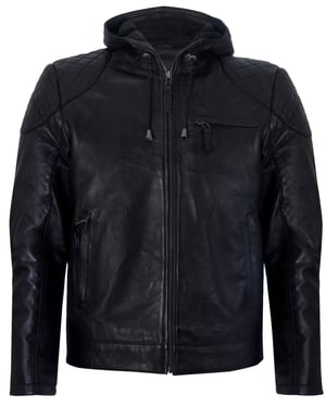 Leren bomber-bikerjack met rits en capuchon