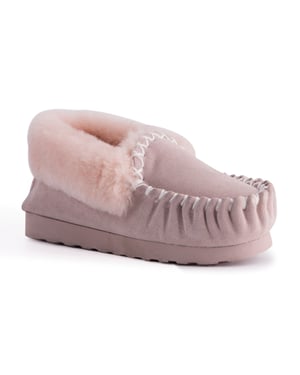 Aus Wooli "Waterloo" Australia Hand Stitched Women's Sheepskin Moccasin, Lichtroze