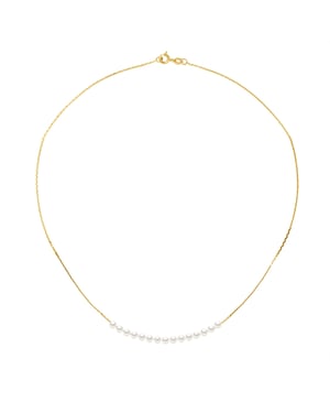 Curb Ketting 15 gekweekte parels White Yellow Gold