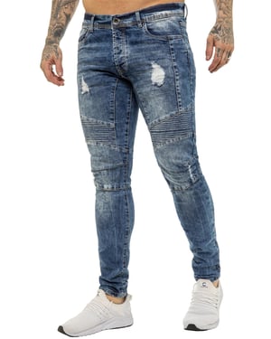 Enzo | Heren Skinny Stretch Biker Denim Jeans - Blauw