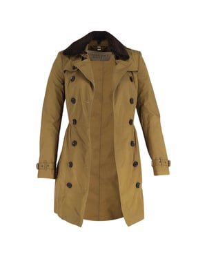 Burberry Brit Lange Trenchcoat met Schapenvachtkraag in Olijfgroene Katoen