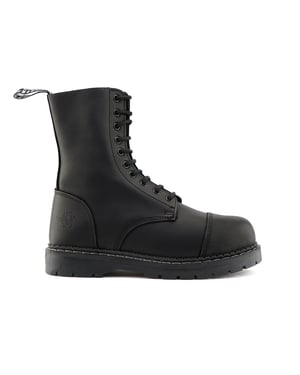 Grinders Unisex Zwarte Leren Stalen Neus Veterlaarzen - Stag ACS