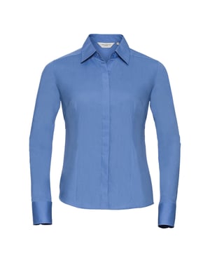 Russell Collectie Dames/Dames Lange Mouwen Poly-Katoen Gemakkelijk Onderhoud Gepaste Poplin Shirt (Bedrijfsblauw)