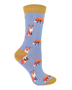 Miss Sparrow - Dames Animal Design BamboeSokken - Fox (Blauw)