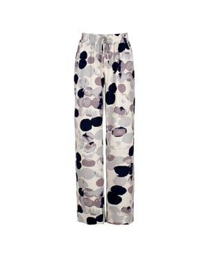 Linnen broek met grijze print en wijde pijpen