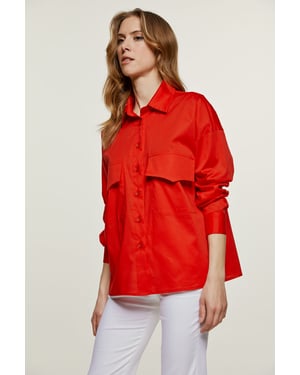Rood Popeline Overhemd