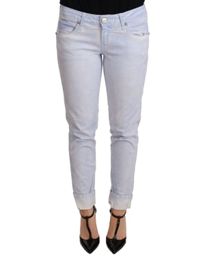 Acht Lichtblauwe Katoenen Vouwzoom Skinny Jeans