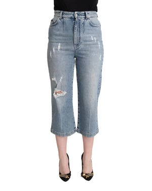 Dolce & Gabbana Blauwe Versleten Katoenen Denim Capri Cropped Damesjeans