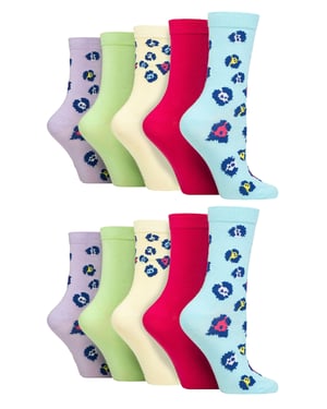 Wildfeet - 10 Paar Dames Bamboe Crewsokken - Jacquard Sokken - Luipaardpastel