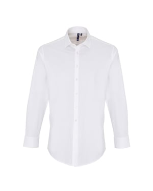 Premier Heren Rekken Pasvorm Popeline Lange Mouwen Shirt (Wit)