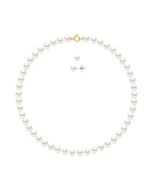 Set Ketting + Oorbellen - Echte Gecultiveerde Zoetwaterparels Ronde 8-9 mm