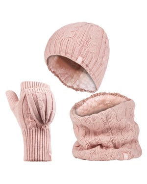 Heat Holders dameshoed, nekwarmer handschoenen set - Schemerig Roze
