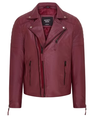 Heren bordeaux brando leren bikerjack met dubbele kruisrits - Fagernes