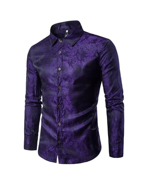 Slim-fit geborduurd paars paisley-overhemd