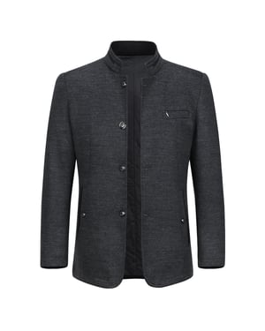 Heren korte slim fit jas met opstaande kraag Business Casual wollen overjas grijs