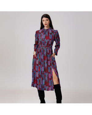 Midi blouse-jurk met grafische print