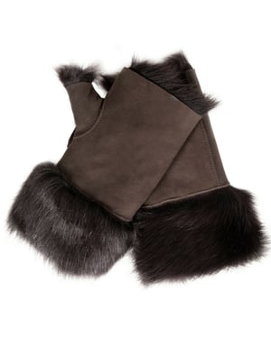 Womens Shearling Wanten Vingerloze manchetten Toscana Suède Schapenvacht Bont