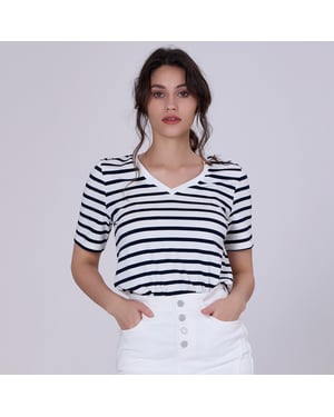 V nekstrepen katoen t-shirt