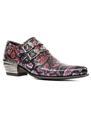 New Rock Vintage rode bloemen lederen gesp schoenen-7960-S6
