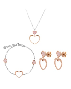 Orphelia 'Mada' Dames 925 Sterling Zilveren Set: Ketting + Armband + Oorbellen - Zilver/Roze SET-7389