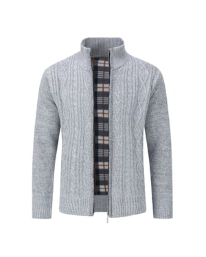 Herenvest met ritssluiting Grof gebreid vest met opstaande kraag voor de winter Lichtgrijs